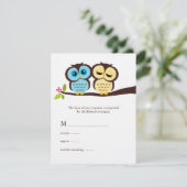 Cartons Réponse Mariage des Chouettes bleues et jaunes (Debout devant)