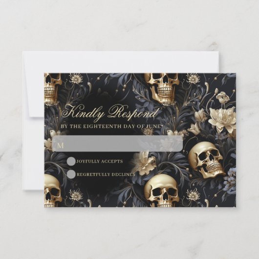 Cartons Réponse Mariage des crânes et des fleurs d'or gothique fon (Devant)