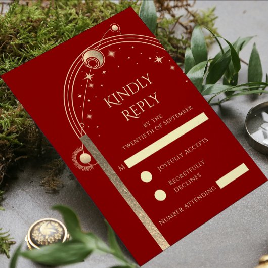 Cartons Réponse Mariage des étoiles de la Lune d'or rouge céleste