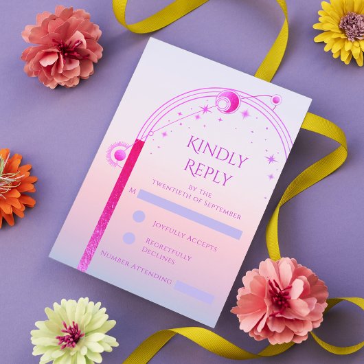 Cartons Réponse Mariage des étoiles de soleil rose de coucher de s