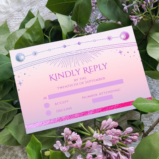 Cartons Réponse Mariage des étoiles de soleil rose de coucher de s