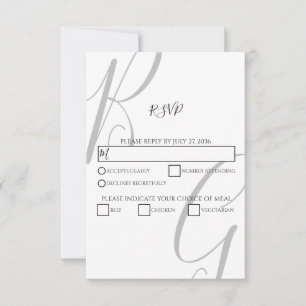 Cartons Réponse Mariage des initiales du monogramme noir et blanc
