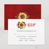 Cartons Réponse Mariage des repas de fleurs de tournesol rouge ros (Devant / Derrière)