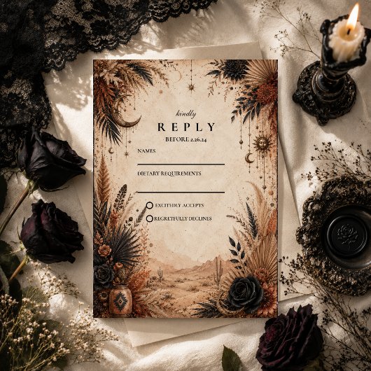 Cartons Réponse Mariage Désert Boho Goth