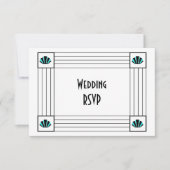 Cartons Réponse Mariage design Art déco bleu (Devant)