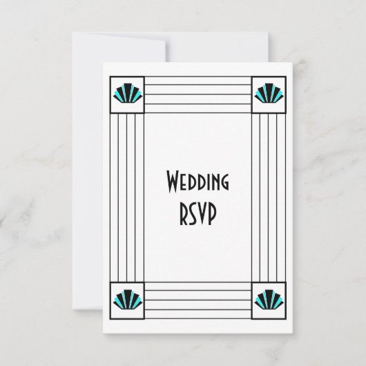 Cartons Réponse Mariage design Art déco bleu (Devant)