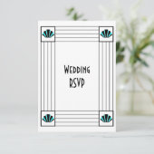 Cartons Réponse Mariage design Art déco bleu (Debout devant)
