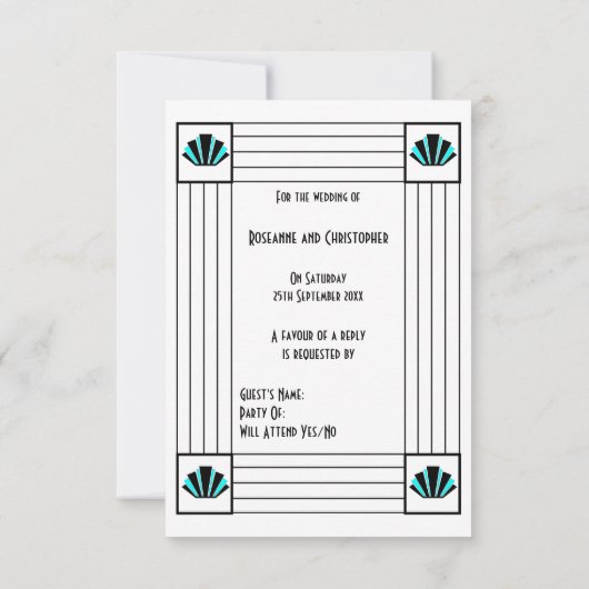 Cartons Réponse Mariage design Art déco bleu (Dos)