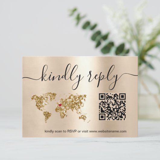 Cartons Réponse Mariage Destination Passport World Map Code QR (Debout devant)