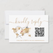 Cartons Réponse Mariage Destination Passport World Map Code QR (Devant)