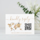 Cartons Réponse Mariage Destination Passport World Map Code QR (Debout devant)