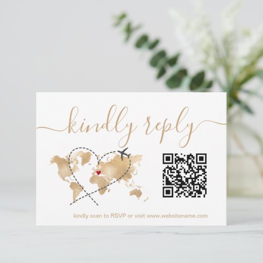 Cartons Réponse Mariage Destination Passport World Map Code QR (Debout devant)