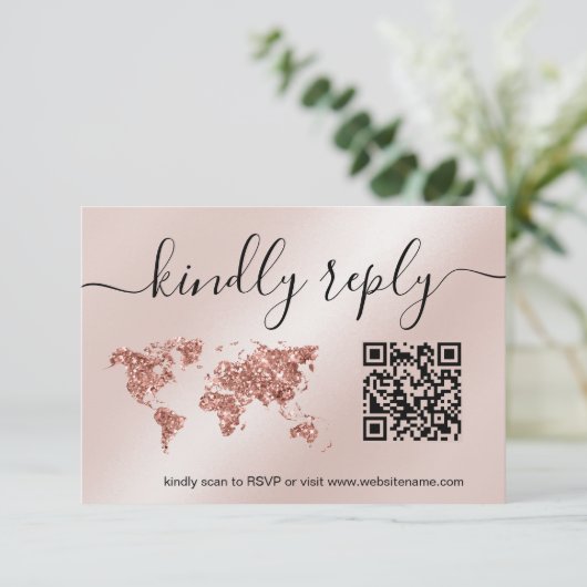 Cartons Réponse Mariage Destination Passport World Map Code QR (Debout devant)