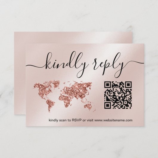 Cartons Réponse Mariage Destination Passport World Map Code QR (Devant / Derrière)