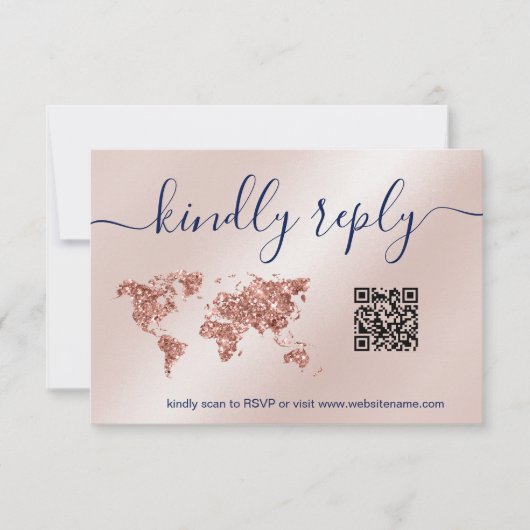 Cartons Réponse Mariage Destination Passport World Map Code QR (Devant)