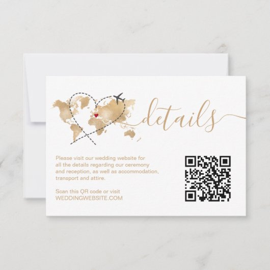 Cartons Réponse Mariage Destination World Map Détails QR Code (Devant)