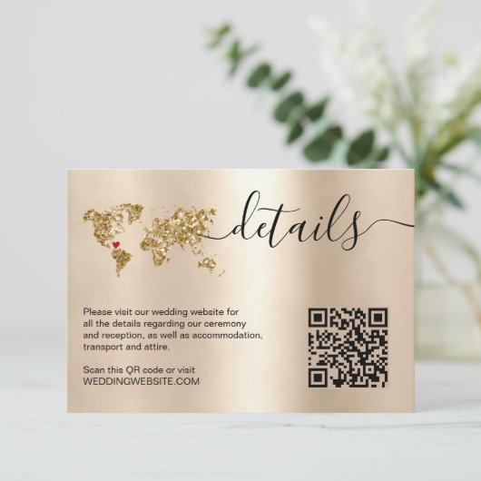 Cartons Réponse Mariage Destination World Map Détails QR Code (Debout devant)