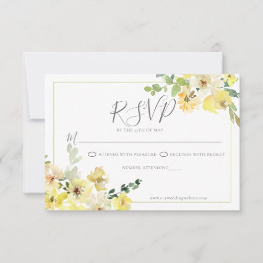 Cartons Réponse Mariage d'été Delicic Jaune Floral Sage Vert (Devant)