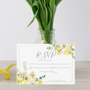 Cartons Réponse Mariage d'été Delicic Jaune Floral Sage Vert