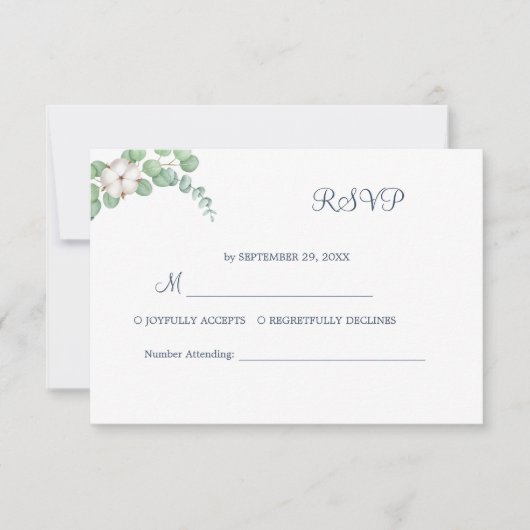 Cartons Réponse Mariage d'été Eucalyptus de verdure rustique. (Devant)
