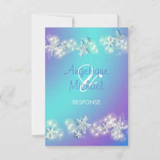 Cartons Réponse Mariage d'étoiles de plage bleu violet (Devant)