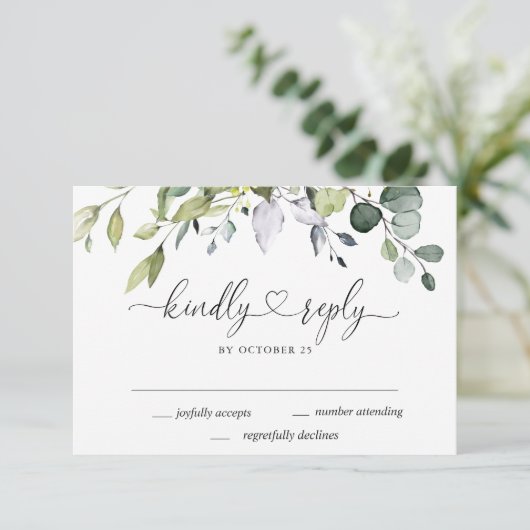 Cartons Réponse Mariage d'Eucalyptus à l'aquarelle simple (Debout devant)
