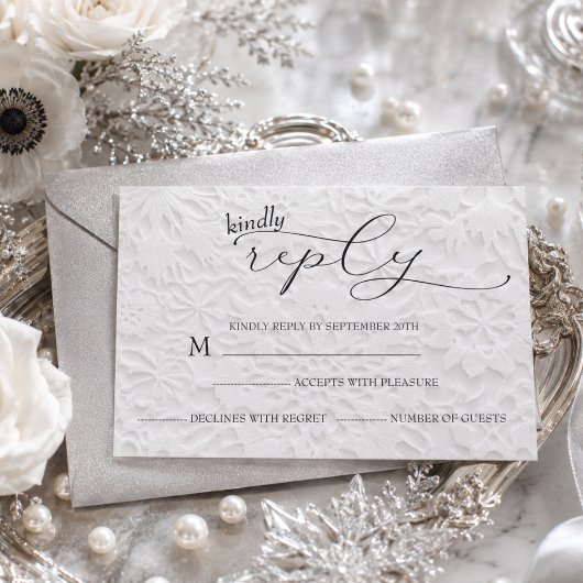 Cartons Réponse Mariage d'hiver Blanc & Noir Simple