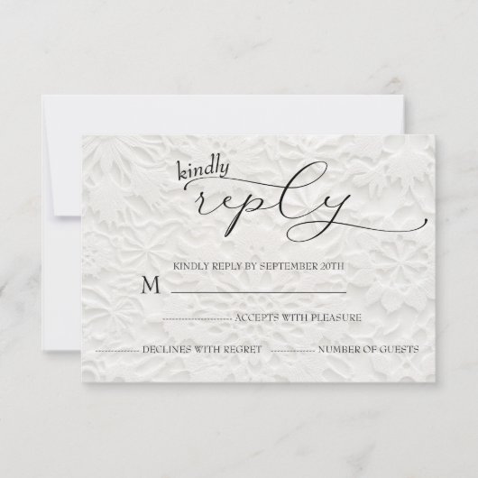 Cartons Réponse Mariage d'hiver Blanc & Noir Simple (Devant)