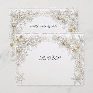 Cartons Réponse Mariage d'hiver Branches de pin Or Flocons de neig