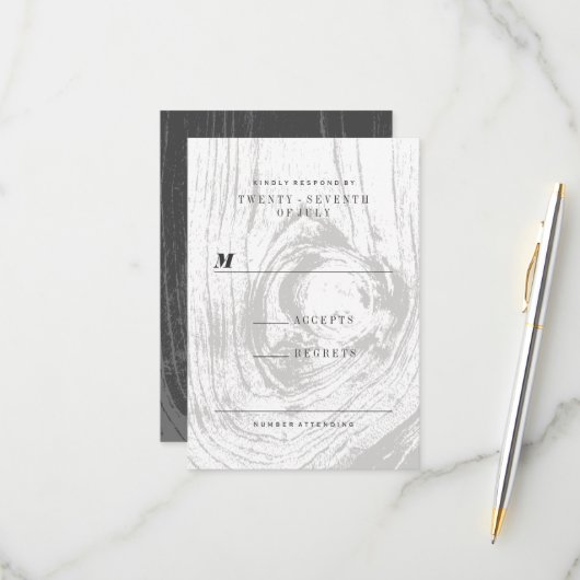 Cartons Réponse Mariage d'hiver classique moderne rustique avec mo (Devant/Arrière en situation)