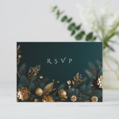 Cartons Réponse Mariage d'hiver  Cônes de pin dorés Aiguilles de p (Debout devant)