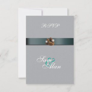 Cartons Réponse Mariage d'Hiver Flocons de Neige Cônes de Pin