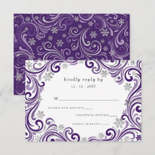 Cartons Réponse Mariage d'hiver flocons de neige Violet Argent