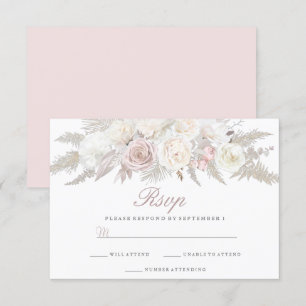 Cartons Réponse Mariage d'hiver floral ivoire et bleu