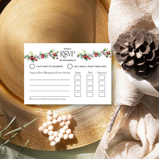 Cartons Réponse Mariage d'hiver Holly et Red Berries Entrée