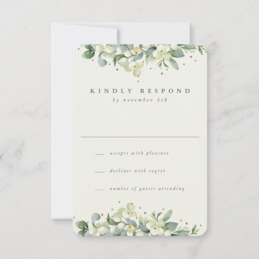 Cartons Réponse Mariage d'hiver Marine/Crème Snowberry+Eucalyptus (Devant)