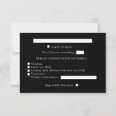 Cartons Réponse Mariage d'hiver moderne noir et argent avec repas (Dos)