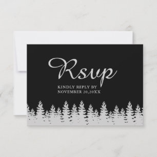 Cartons Réponse Mariage d'hiver moderne noir et argent avec repas