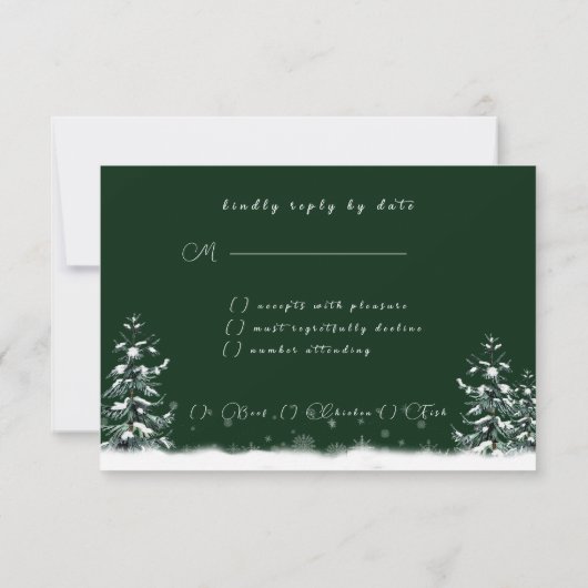 Cartons Réponse Mariage d'hiver Pins Flocons de neige (Dos)