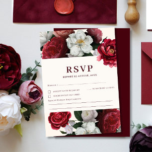 Cartons Réponse Mariage d'hiver romantique en Bourgogne rouge et m