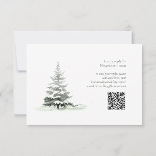 Cartons Réponse Mariage d'hiver rustique QR Code Forest Green ID10 (Dos)
