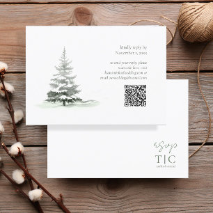 Cartons Réponse Mariage d'hiver rustique QR Code Forest Green ID10
