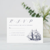 Cartons Réponse Mariage d'illustration de navire nautique vintage (Debout devant)