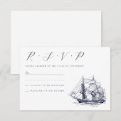Cartons Réponse Mariage d'illustration de navire nautique vintage (Devant / Derrière)