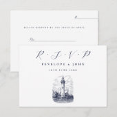 Cartons Réponse Mariage d'illustration élégant du phare nautique (Devant / Derrière)