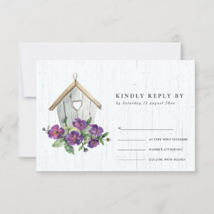 CARTONS RÉPONSE MARIAGE D'OISEAUX FLORAUX EN BOIS BLANC RUSTIQUE R