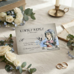 Cartons Réponse Mariage Dusty Blue Alice au pays des merveilles Ch