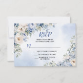 Cartons Réponse Mariage Dusty Blue Watercolor Fleurs d'ivoire Feui (Devant)