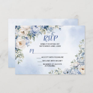 Cartons Réponse Mariage Dusty Blue Watercolor Fleurs d'ivoire Feui