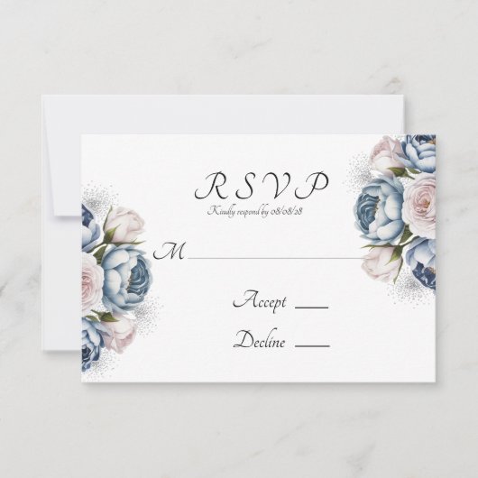 Cartons Réponse Mariage Dusty Blue & White Peony (Devant)